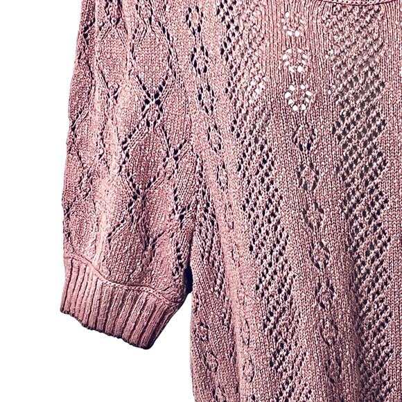 Free People Eloise Pullover Sweater Women's M Pointelle Knit Puff Sleeve Maeve - Picture 5 of 9